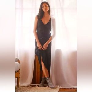 Anthropologie NWT  The Cerise Maxi Elegant Black Slip Dress size XXS.